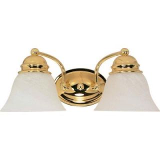 Glomar Empire 2 Light Polished Brass Vanity with Alabaster Glass Bell Shades HD 349