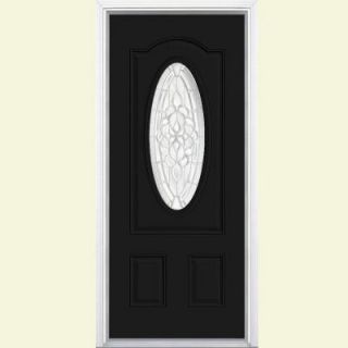 Masonite Oakville Three Quarter Oval Lite Painted Smooth Fiberglass Entry Door with Brickmold 22631