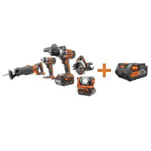 RIDGID 18 Volt Lithium Ion Cordless Kit with Free 4.0 Amp Hour Battery (5 Piece) R9651 AC840087 