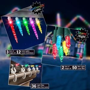 LightShow Multi Color LED Starter Kit   Color Changing Icicles, Flickering String Lights and Gutter Clips   $119 Value 87253