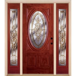 Feather River Doors Silverdale Brass 3/4 Oval Lite Cherry Mahogany Fiberglass Entry Door with Sidelites C11501 3A4