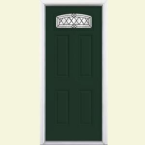 Masonite Halifax Camber Fanlite Painted Smooth Fiberglass Entry Door with Brickmold 38908
