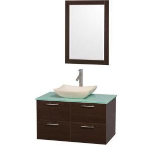 Wyndham Collection Amare 36 in. Vanity in Espresso with Glass Vanity Top in Aqua and Ivory Marble Sink WCR410036ESGRGS2