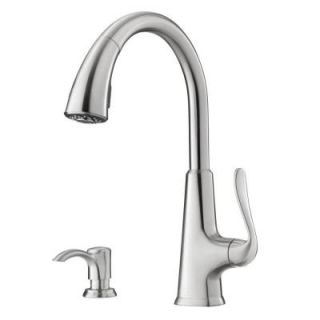 Pfister Pasadena Single Handle Pull Down Sprayer Kitchen Faucet with Soap Dispenser in Stainless Steel F 529 7PDS