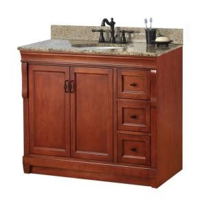 Foremost Naples 37 in. W x 22 in. D Vanity with Right Drawers in Warm Cinnamon with Granite Vanity Top in Quadro NACAQU3722D