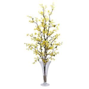 Nearly Natural 45.0 in. H Yellow Forsythia with Vase Silk Flower Arrangement 1254