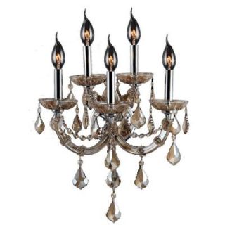 Worldwide Lighting Lyre Collection 5 Light Chrome and Golden Teak Crystal Wall Sconce W23115C15 GT
