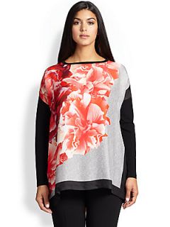 Marina Rinaldi, Sizes 14 24 Avocado Floral Print Sweater   Black