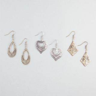 3 Pairs Filigree Kite/Heart/Donut Earrings Metal One Size For Women 24