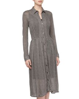 Audrey Houndstooth Checked Shirtdress, Black/White