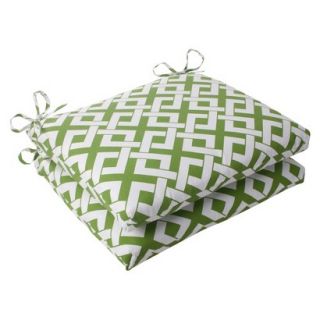 Outdoor 2 Piece Square Seat Cushion Set   Green/White Boxed In Geometric