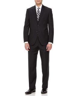 Two Piece Striped Wool Suit, Black