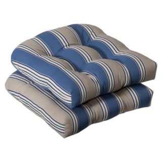 Outdoor 2 Piece Wicker Chair Cushion Set   Blue/Beige Stripe