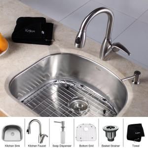 KRAUS All in One Undermount Stainless Steel 23x21x14.5 0 Hole Single Bowl Kitchen Sink with Kitchen Faucet in Stainless Steel KBU10 KPF2121 SD20