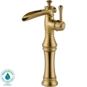 Delta Cassidy Single Hole 1 Handle High Arc Open Channel Bathroom Vessel Faucet with Riser in Champagne Bronze 798LF CZ