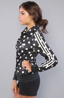 adidas The Firebird Track Top in Black and White Polka Dots