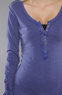 Free People The Crochet Cuff Henley Top in Cobalt Blue