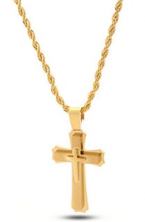 King Ice Mens Gold 3D Steel Cross Necklace