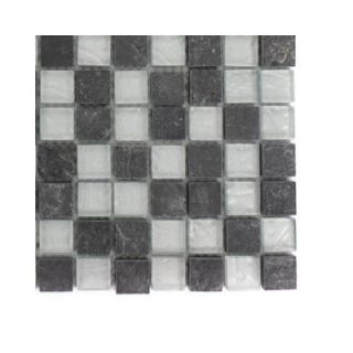 Splashback Tile Tectonic Squares Black Slate and Silver Glass Floor and Wall Tile   6 in. x 6 in. Tile Sample R6B3 STONE MOSAIC TILE