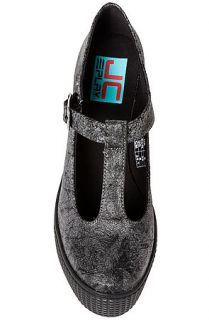 Jeffrey Campbell Shoe As If Tee Strap Sneaker in Grey Crackled Faux Suede Grey