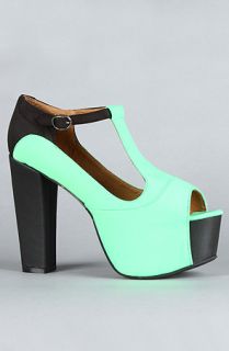 Jeffrey Campbell The Foxy Colorblock Shoe in Green and Black Neoprene