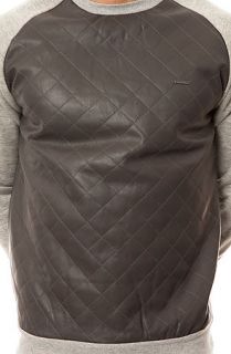Kite Sweatshirt Quilted Vegan Leather Crew Fleece in Grey