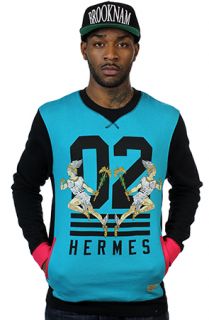 Entree LS Divine Messenger Color Block Aqua Crewneck