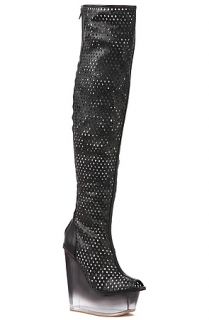 Jeffrey Campbell Boot Chi in Black Punched Leather and Smoke