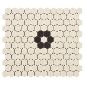 Merola Tile Gotham Hex Antique White with Flower 10 1/4 in. x 12 in. Unglazed Porcelain Floor and Wall Tile (8.54 sq. ft. / case) FXLGHWF