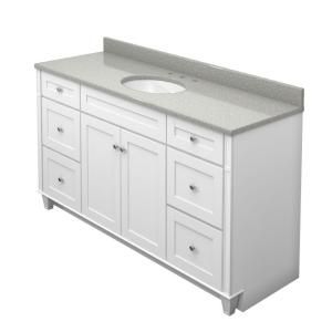 KraftMaid 60 in. Vanity in Dove White with Natural Quartz Vanity Top in Painted Turtle and White Sink VC60216S3.SGA.7131SN