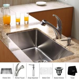 KRAUS All in One Undermount 30x18x10 0 Hole Single Bowl Kitchen with Sink Stainless Steel Kitchen Faucet KHU100 30 KPF2110 SD20