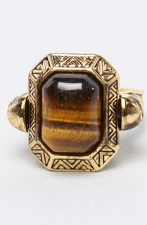 House of Harlow 1960 The Engraved Skull Tigers Eye Cocktail Ring