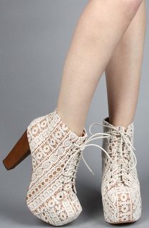 Jeffrey Campbell The Lita Shoe in Beige Lace and Tan Macrame