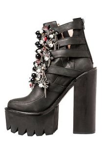 Jeffrey Campbell Boot X File in Black Leather and Multi Bead