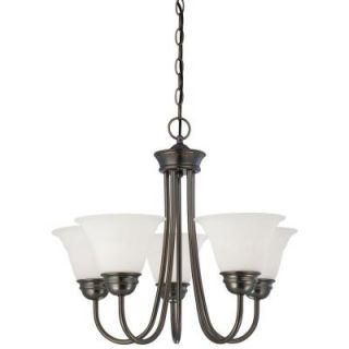Thomas Lighting Bella 5 Light Oiled Bronze Chandelier with Etched Glass Shade SL805115