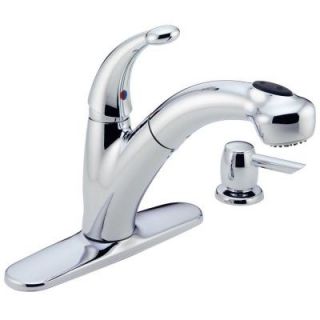 Delta Cicero Single Handle Pull Out Sprayer Kitchen Faucet in Chrome with Soap Dispenser 468 SD DST