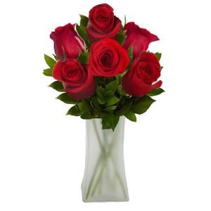 The Ultimate Bouquet Gorgeous Red Rose Bouquet in Clear Vase (6 Stem) , Overnight Shipping Included RRB352