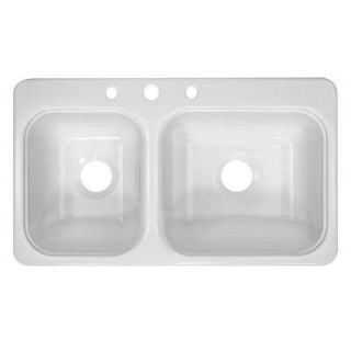 Lyons Industries Style CB Top Mount Acrylic 33x19x8 3 Hole 40/60 Double Bowl Kitchen Sink in White DKS01CB 3.5