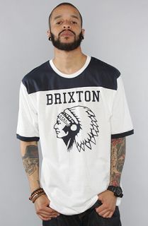 Brixton The Stadium Tee in White Navy