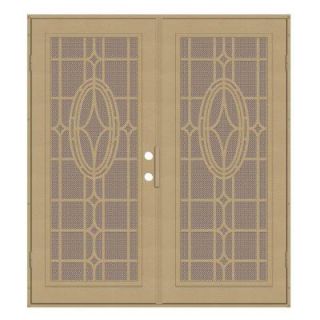 Unique Home Designs Modern Cross 72 in. x 80 in. Desert Sand Left Hand Surface Mount Security Door with Desert Sand Perforated Screen 1S2506KL1DSP3A