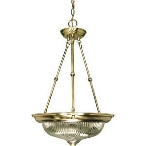 Glomar 3 Light Antique Brass Pendant with Clear swirl glass HD 235