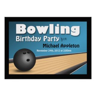 Bowling   Blue Birthday Party Invitations