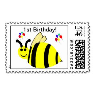 1st Birthday Bumble Bee & Balloons Postage