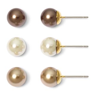 Vieste 3 pr. Silver Tone Pearlized Glass Bead Earrings
