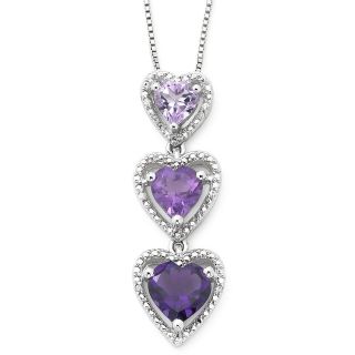 Genuine Amethyst & Diamond Accent Triple Heart Pendant Sterling, Womens