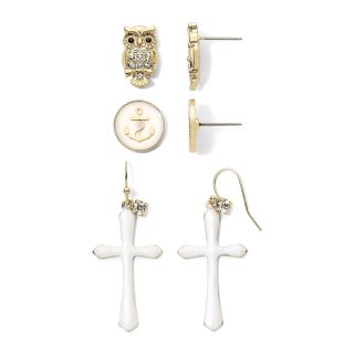 Decree Anchor, Owl & Cross 3 pr. Earring Set, White