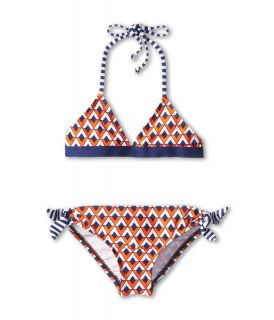 Splendid Littles Pop Geo Banded Triangle Retro Pant Girls Swimwear Sets (Orange)