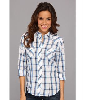 Roper 9105 Triple Blue Plaid Long Sleeve Shirt Womens Long Sleeve Button Up (Blue)