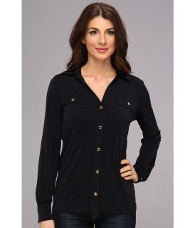 MICHAEL Michael Kors L/S Snap Shirt Womens Long Sleeve Button Up (Navy)