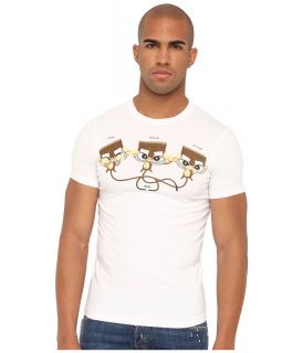 DSQUARED2 Sexy Slim Fit Evil Monkey Tee Mens Short Sleeve Pullover (White)